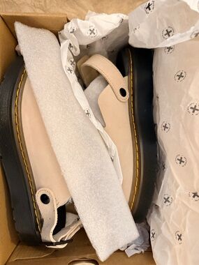 Dr. Martens Warm Sand Beige Suede Mary Janes with Black Soles